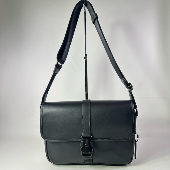 NEW! Men’s Coach League Black Glovetanned Leather Messenger Bag - Picture 6 of 14